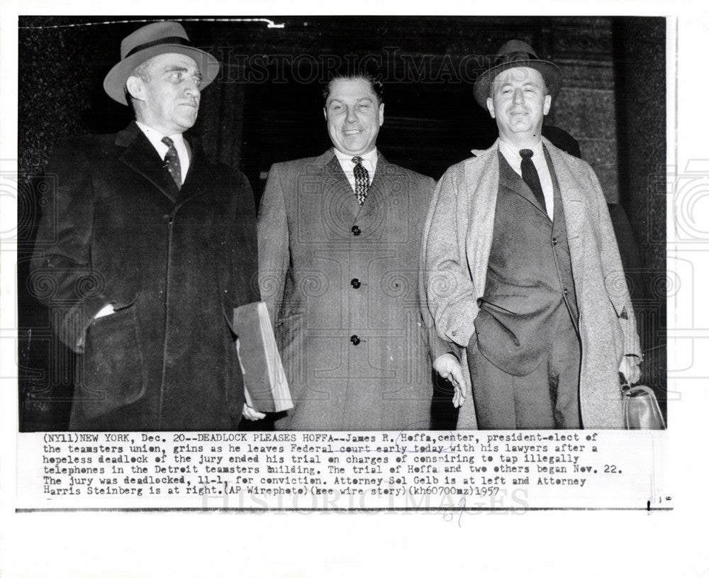 1957 Press Photo James Riddle Jimmy Hoffa labor leader - Historic Images