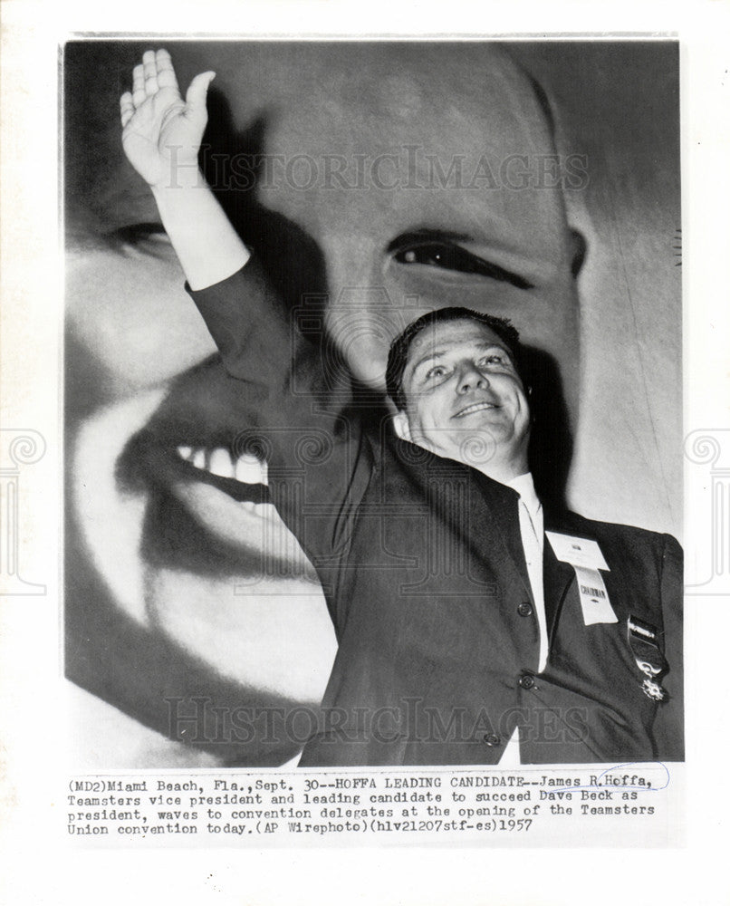 1957 Press Photo James Riddle Jimmy Hoffa labor leader - Historic Images