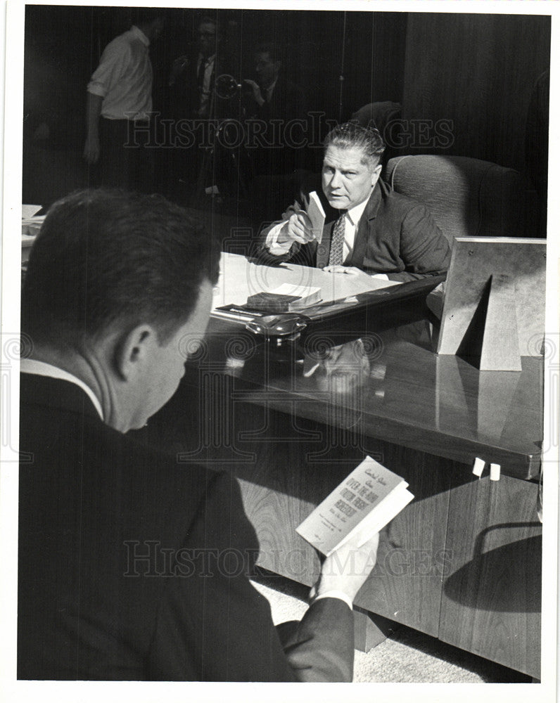 1963 Press Photo Jimmy Hoffa david brinkley interviews - Historic Images