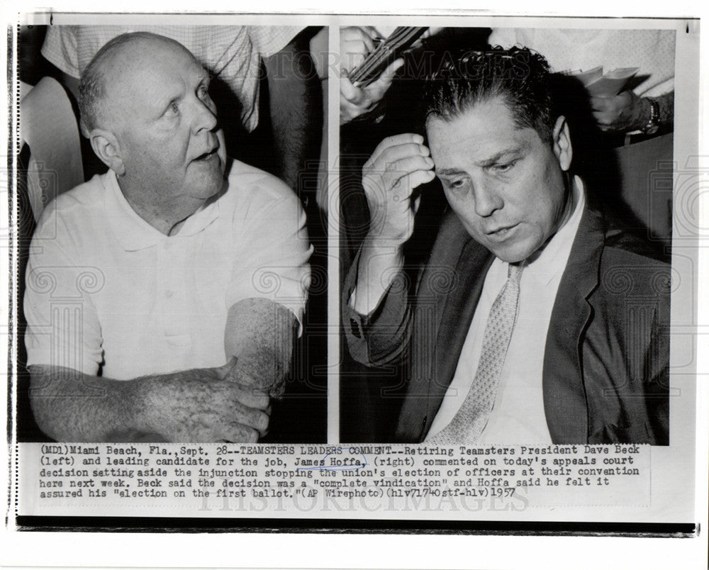 1957 Press Photo Hoffa Americanlabor union leader - Historic Images