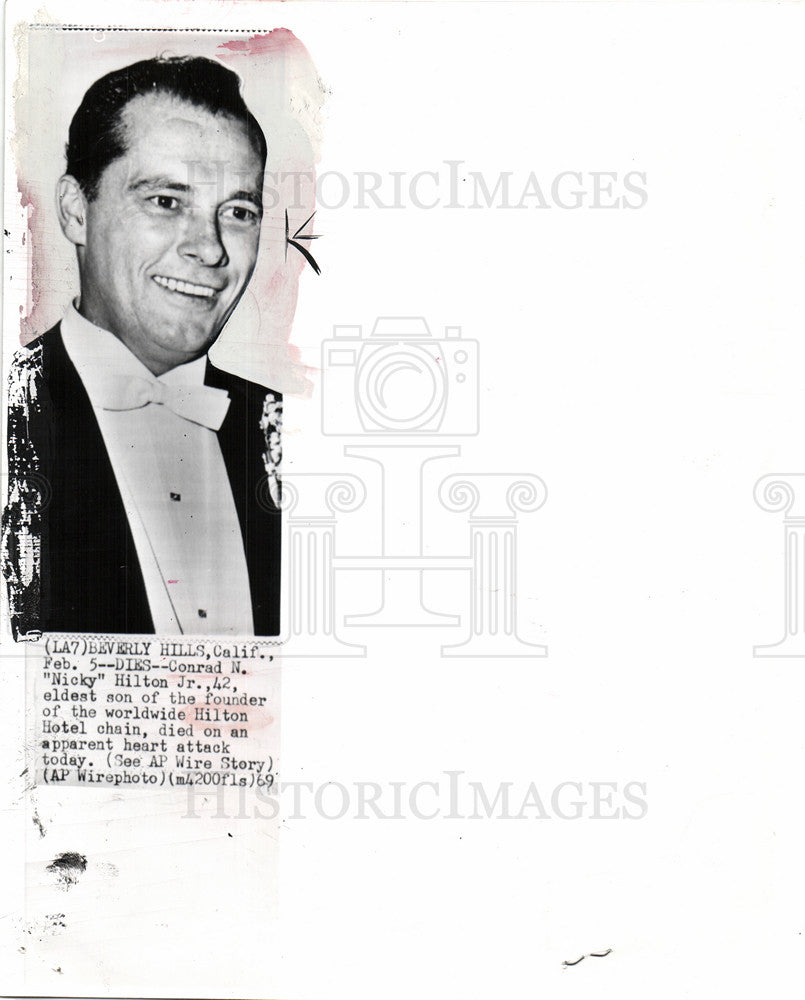 1969 Press Photo Conrad Hilton Hotel died heart attack - Historic Images