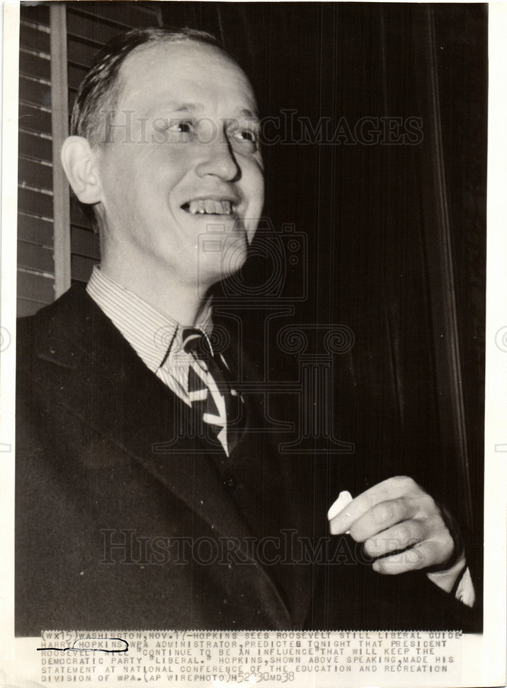 1938 Press Photo Harry Hopkins WPA administrator speech - Historic Images