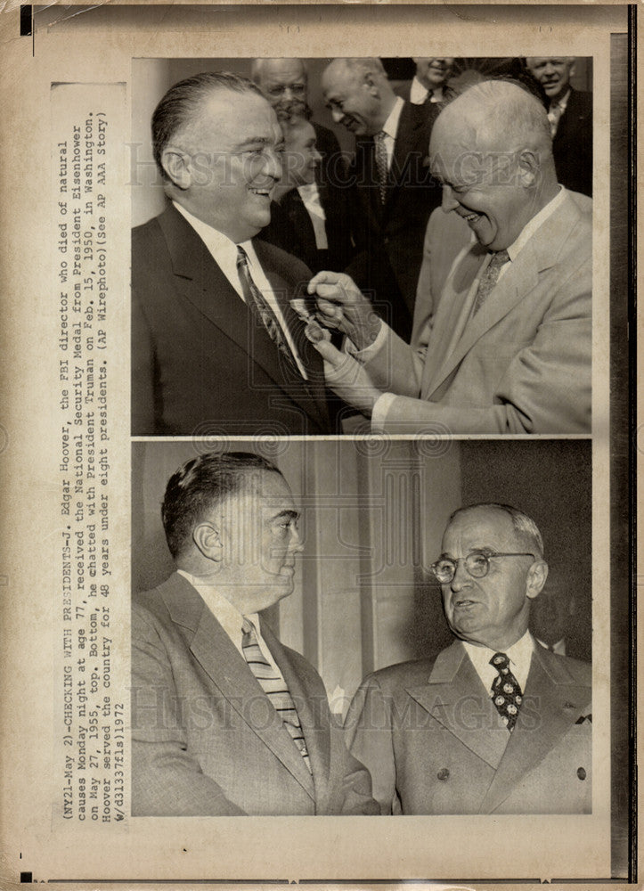 1972 Press Photo J Edgar Hoover Truman Eisenhower - Historic Images