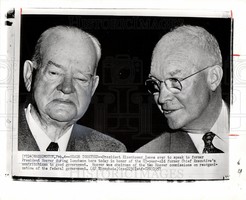 1957 Press Photo Dwight Eisenhower Herbert Hoover - Historic Images