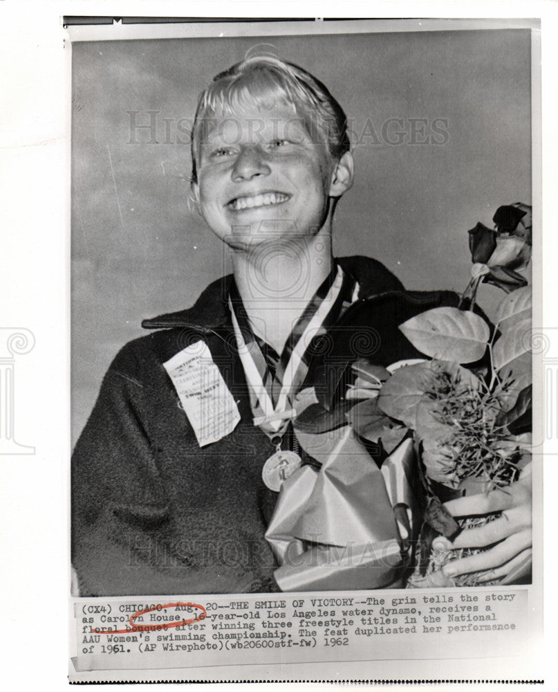 1962 Press Photo Carolyn House swimmer freestyle - Historic Images