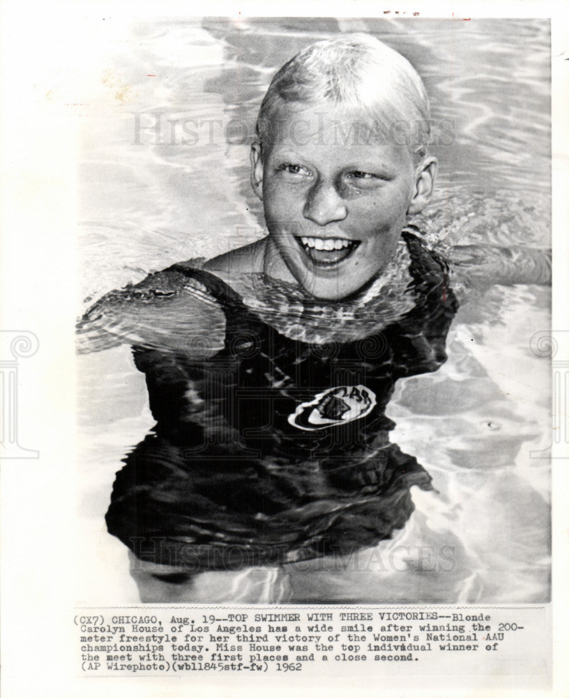 1962 Press Photo Carolyn House AAU womens swimming meet - Historic Images
