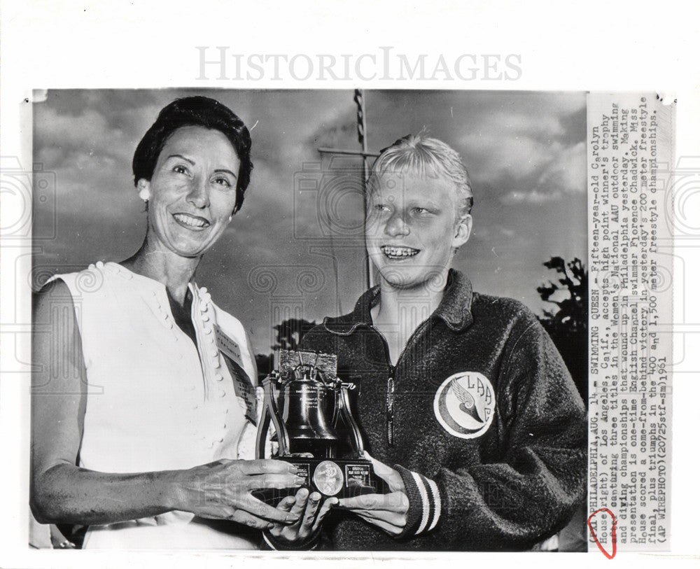 1961 Press Photo Carolyn House swimmer freestyle - Historic Images