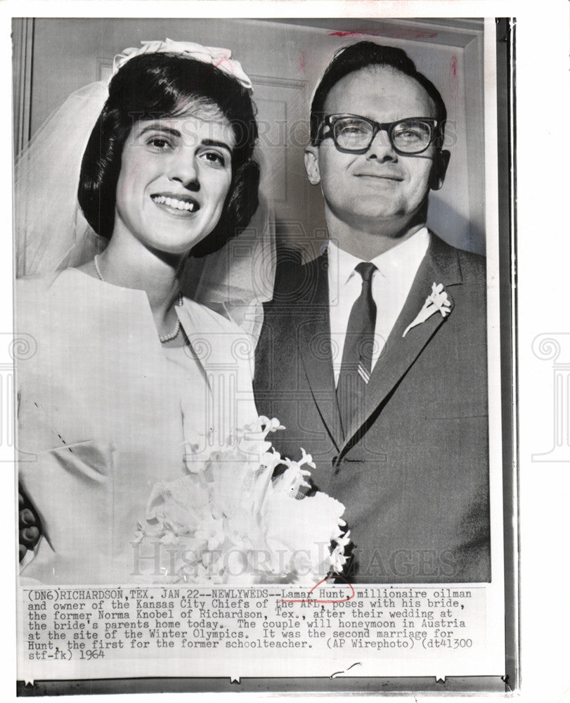 1964 Press Photo Lamar Hunt Kansas City Chiefs bride - Historic Images