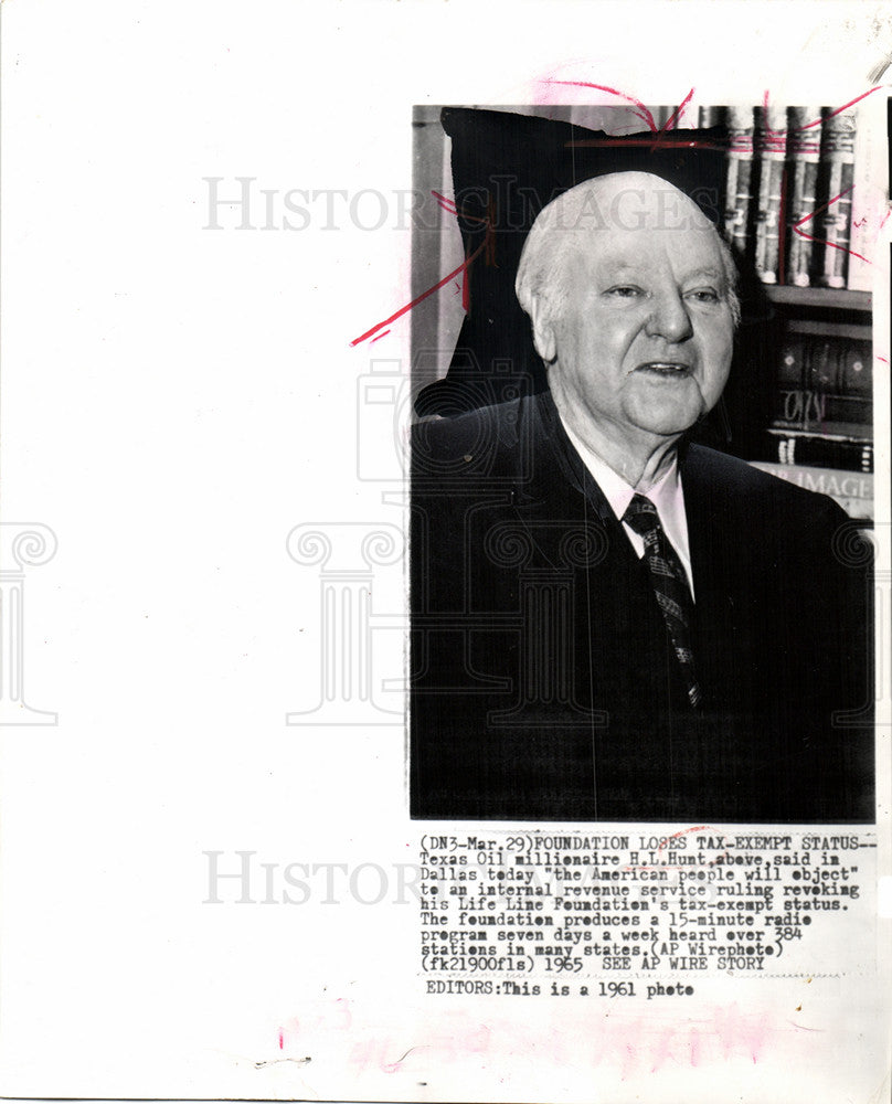 1968 Press Photo H.L. Hunt Texas oilman Life Line taxes - Historic Images
