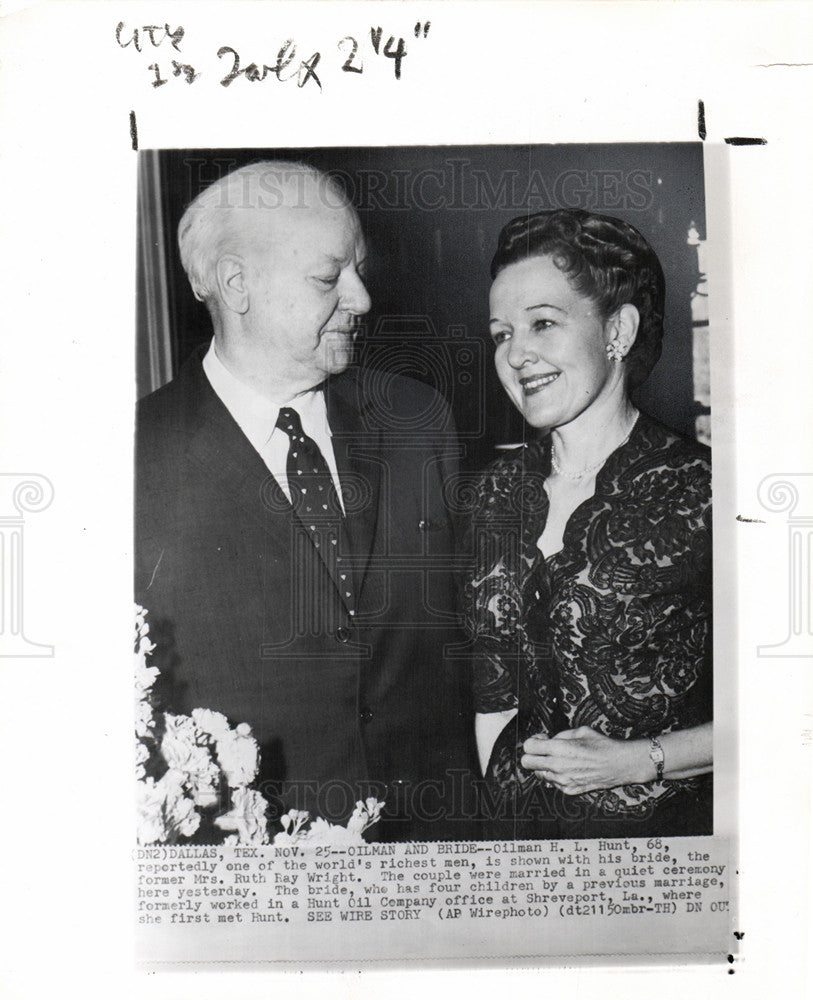 1957 Press Photo H. L. Hunt bride marriage wedding - Historic Images