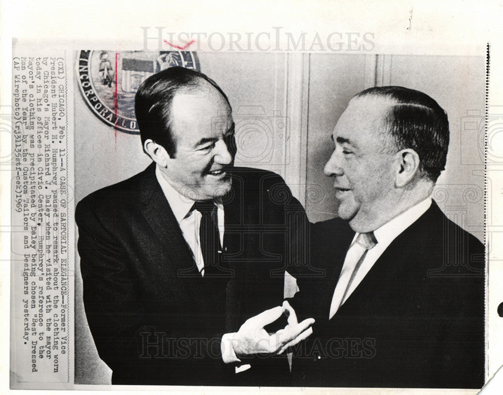 1969 Press Photo Hubert Humphrey Chicago Mayor Daley - Historic Images