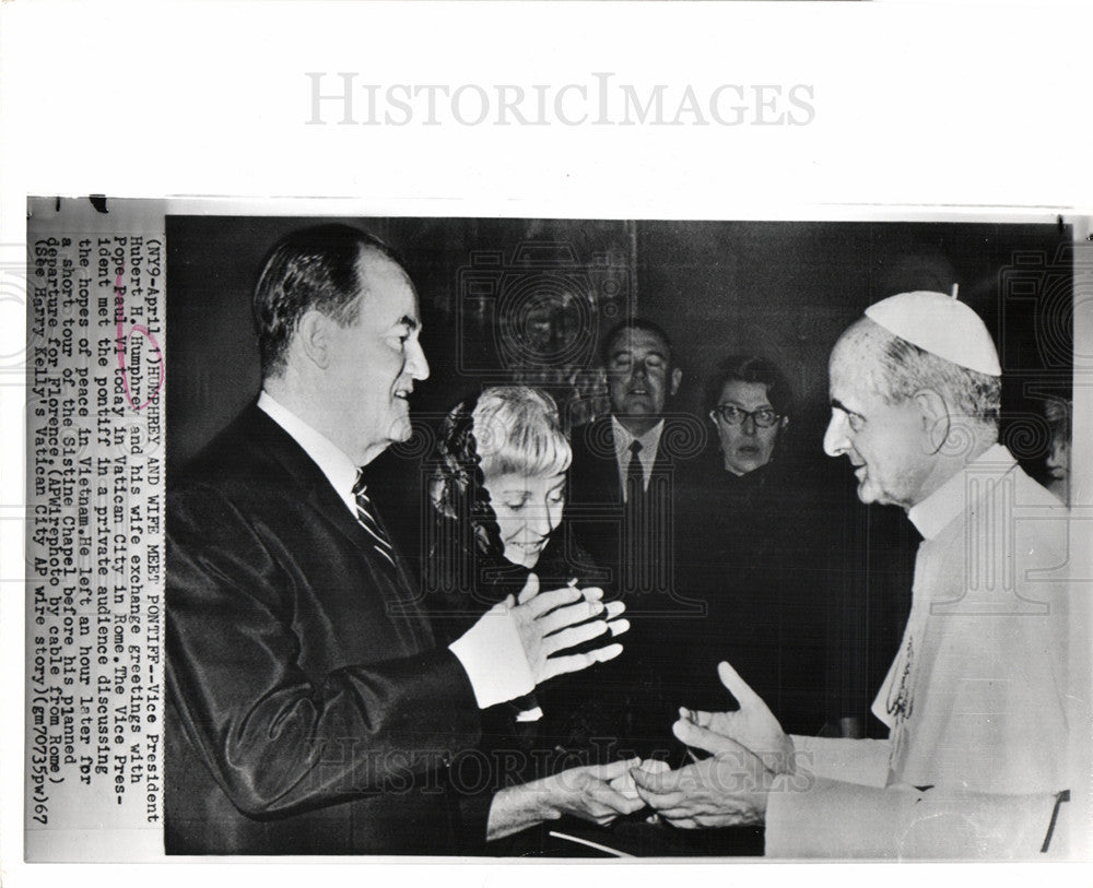 1967 Press Photo VP Hubert Humphrey Pope Paul VI Rome - Historic Images