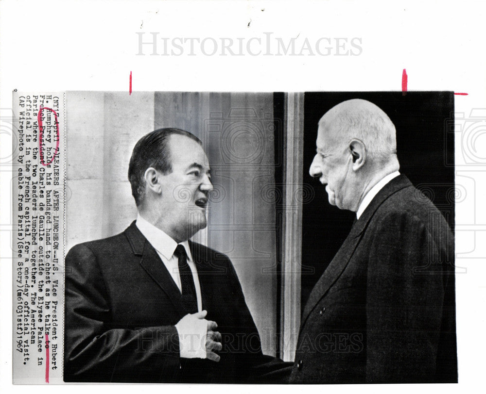 1967 Press Photo Hubert H. Humphrey Charles de Gaulle - Historic Images