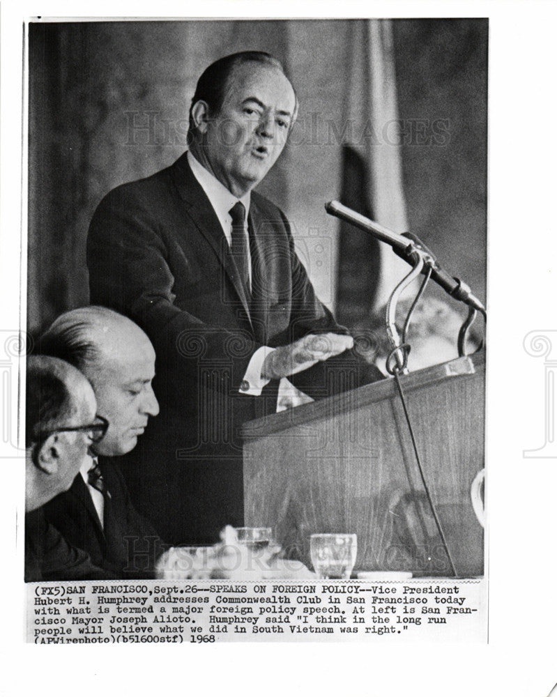 1968 Press Photo VP Hubert Humphrey San Francisco - Historic Images