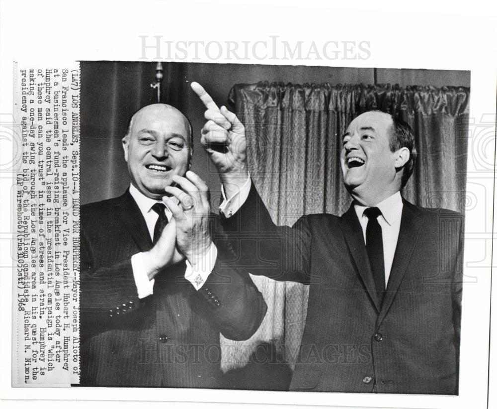 1968 Press Photo Joseph Alioto Hubert Humphrey LA - Historic Images