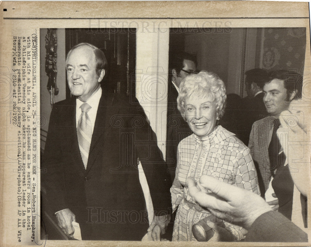 1972 Press Photo Hubert Humphrey Philadelphia Senator - Historic Images