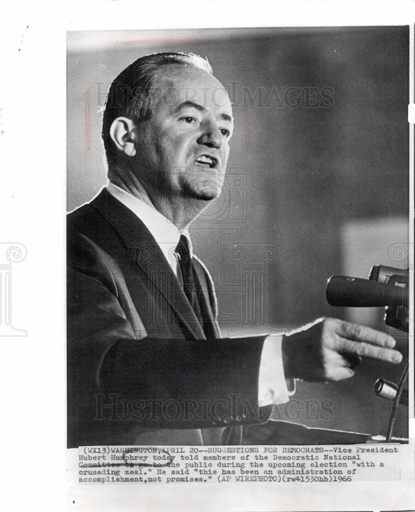 1966 Press Photo Hubert Humphrey Vice President - Historic Images