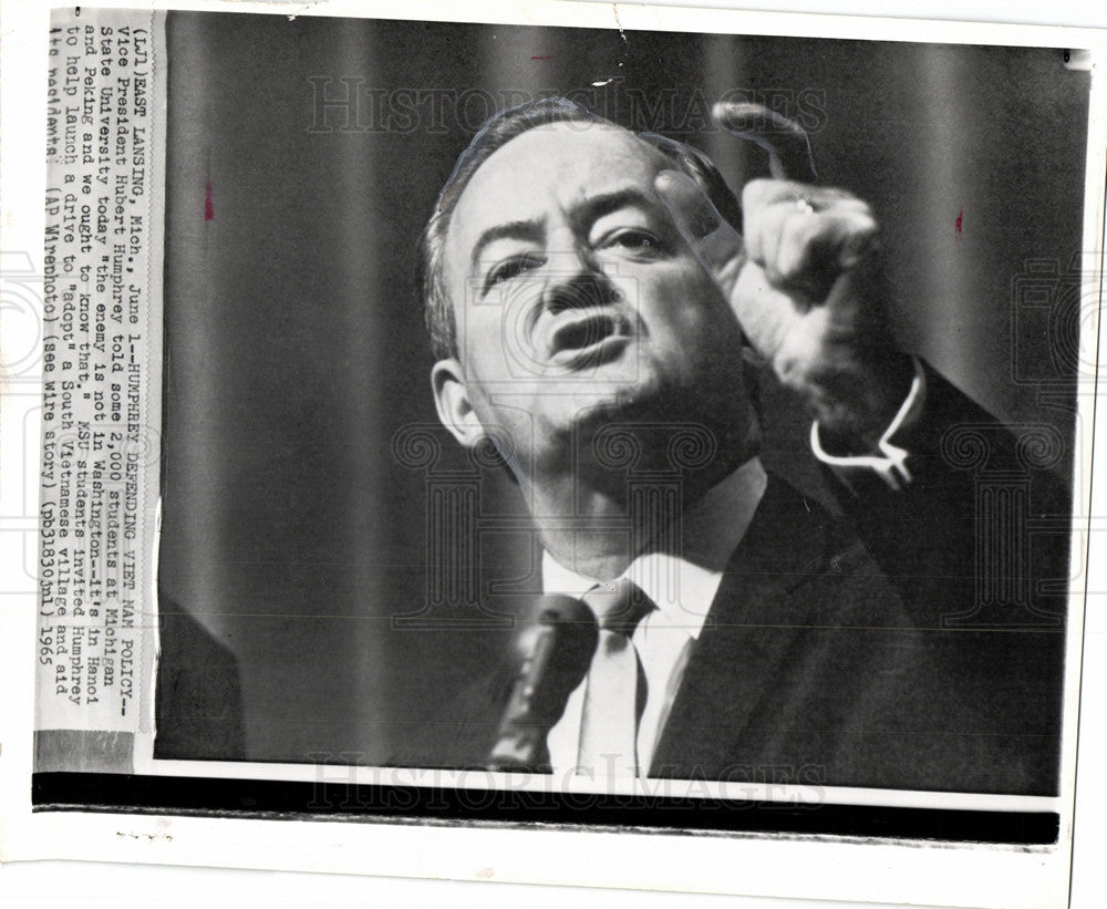 1965 Press Photo Hubert Humphrey Viet Nam MSU - Historic Images