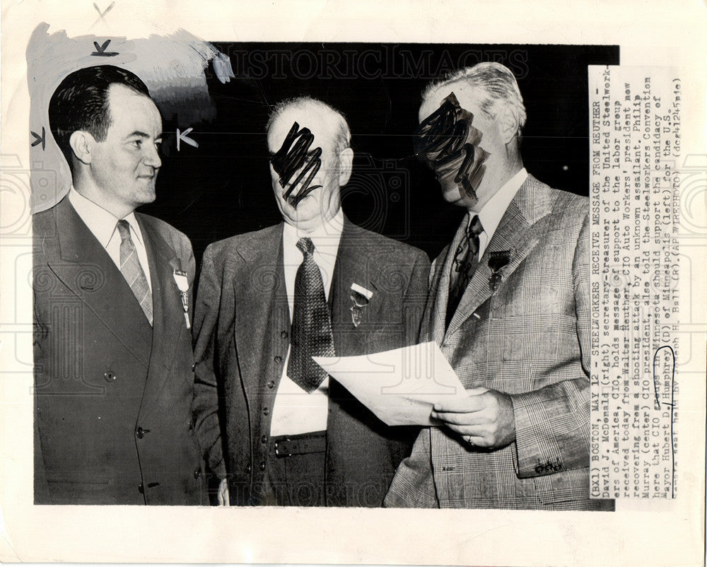 1950 Press Photo Hubert Hu,mphrey Steelworkers Support - Historic Images