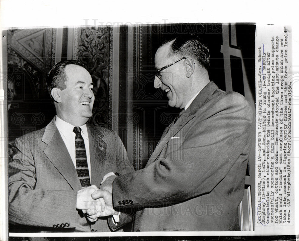 1956 Press Photo Hubert Humphrey Milton Young senators - Historic Images