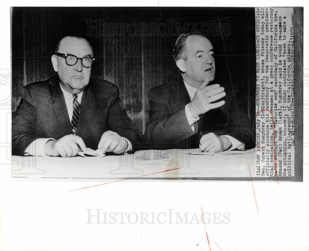 1959 Press Photo Hubert H Humphrey Edmund Pat Brown - Historic Images