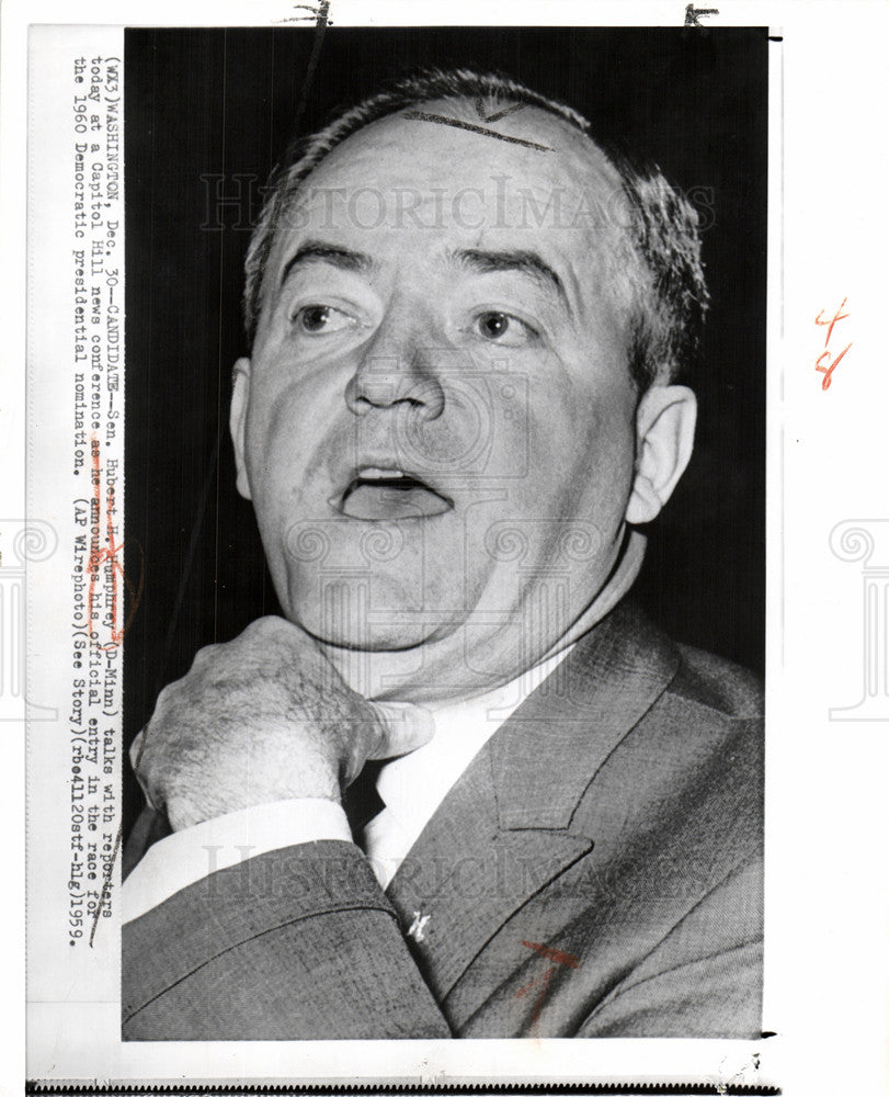 1960 Press Photo Sen. Hubert H. Humphrey Candidate - Historic Images