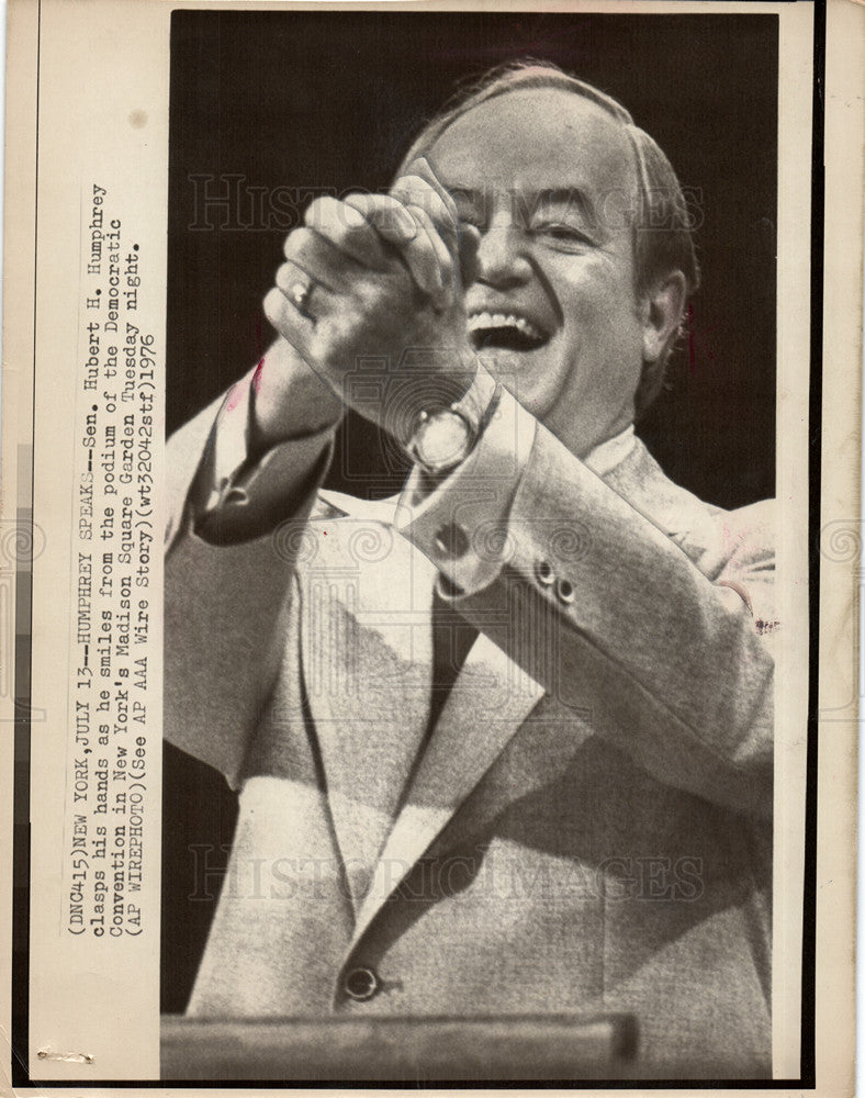 1976 Press Photo Hubert Humphrey Democratic Convention - Historic Images