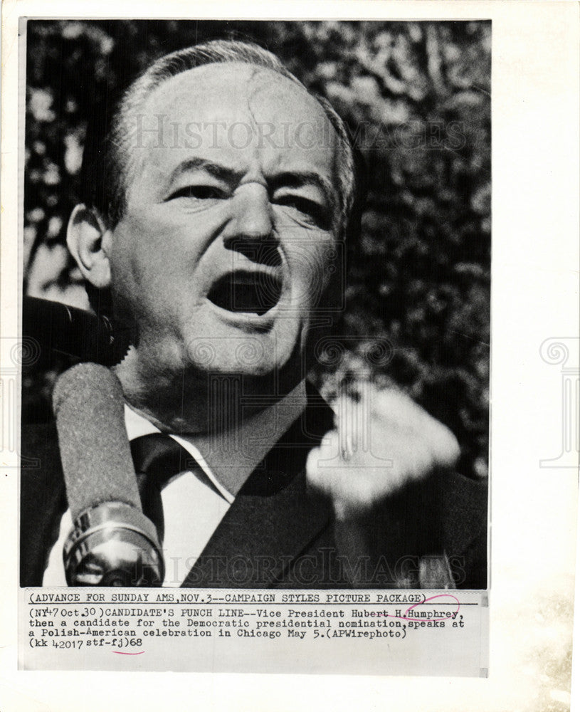 1968 Press Photo Hubert Humphrey Chicago Polish - Historic Images