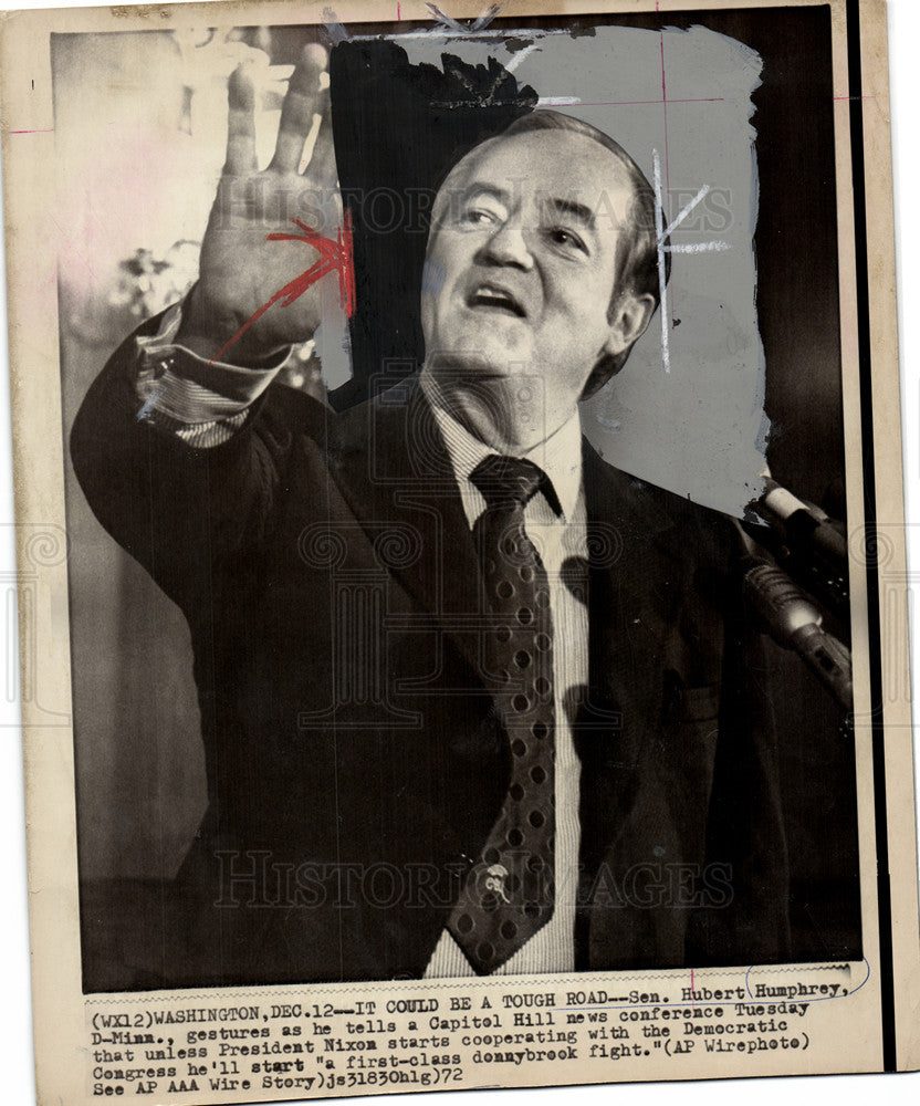 1972 Press Photo Hubert Humphrey Senator politician MN - Historic Images