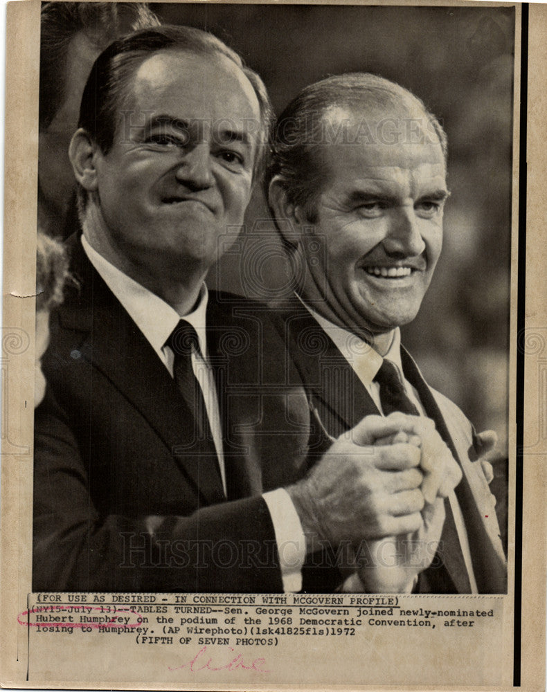 1972 Press Photo Sen George McGovern Hubert Hunphrey - Historic Images