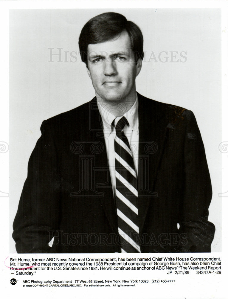 1989 Press Photo Brit Hume Television Journalist ABC Ne - Historic Images