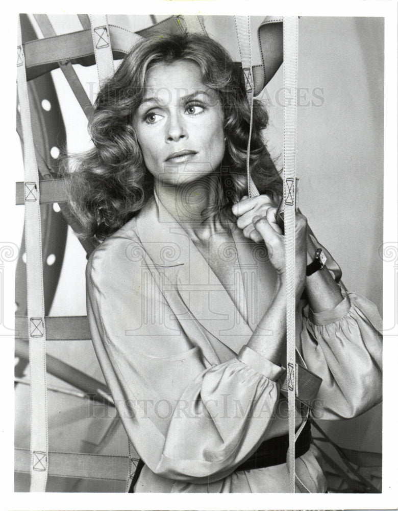 1984 Press Photo Lauren Hutton the plane that couldn&#39;t - Historic Images