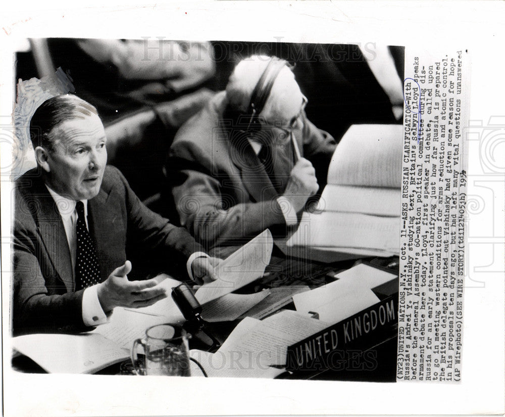 1954 Press Photo Selwyn Lloyd Andrei Vishinsky U.N. - Historic Images