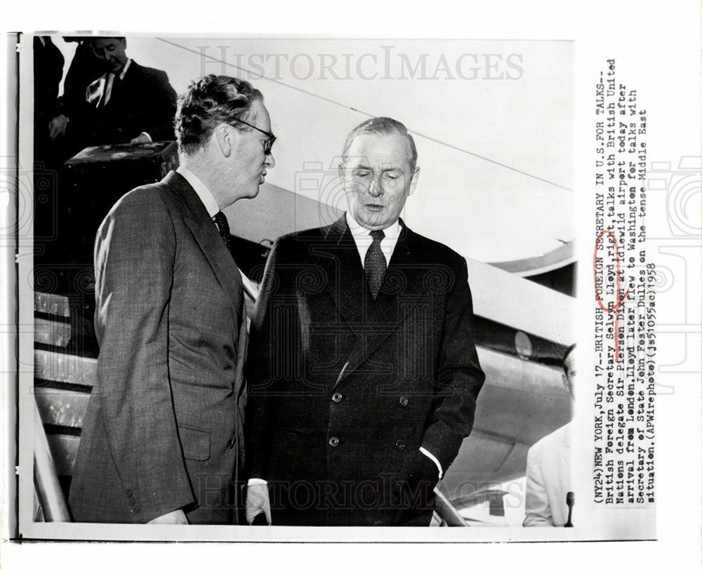 1958 Press Photo Selwyn Lloyd Sir Pierson Dixen - Historic Images