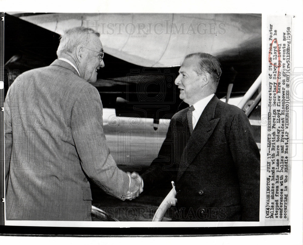 1958 Press Photo Selwyn Lloyd, John Foster Dulles - Historic Images