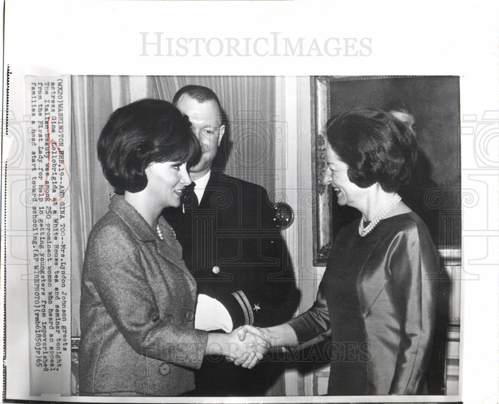 1965 Press Photo Mrs.Lyndon Johnson Gina Lollobrigida - Historic Images