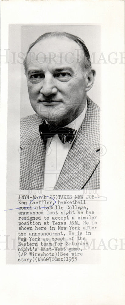 1955 Press Photo Ken Loeffler basketball coach LaSalle - Historic Images