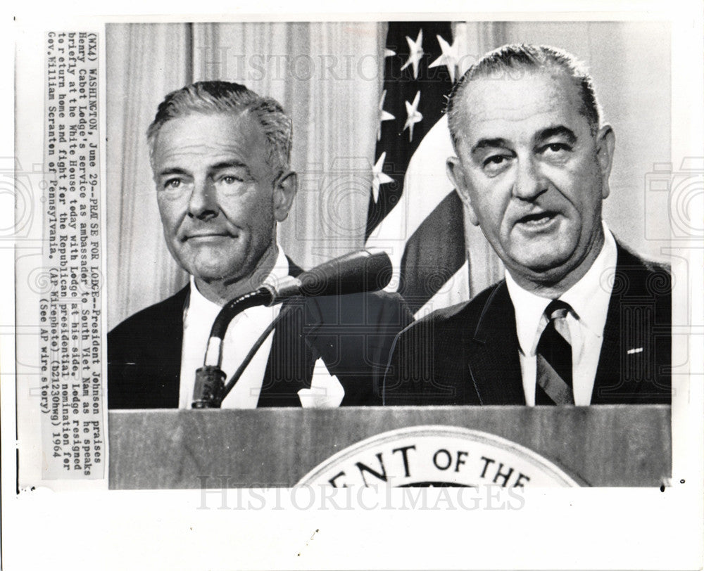 1964 Press Photo Henry Cabot Lodge Lyndon B. Johnson - Historic Images