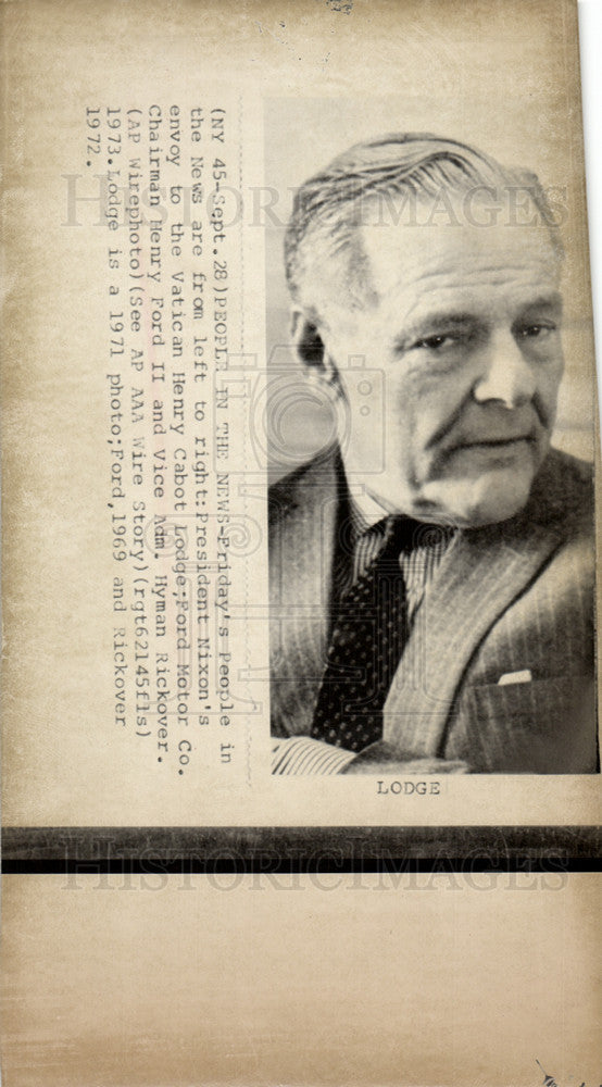 1973 Press Photo Henry Cabot Lodge Ambassador Senator - Historic Images