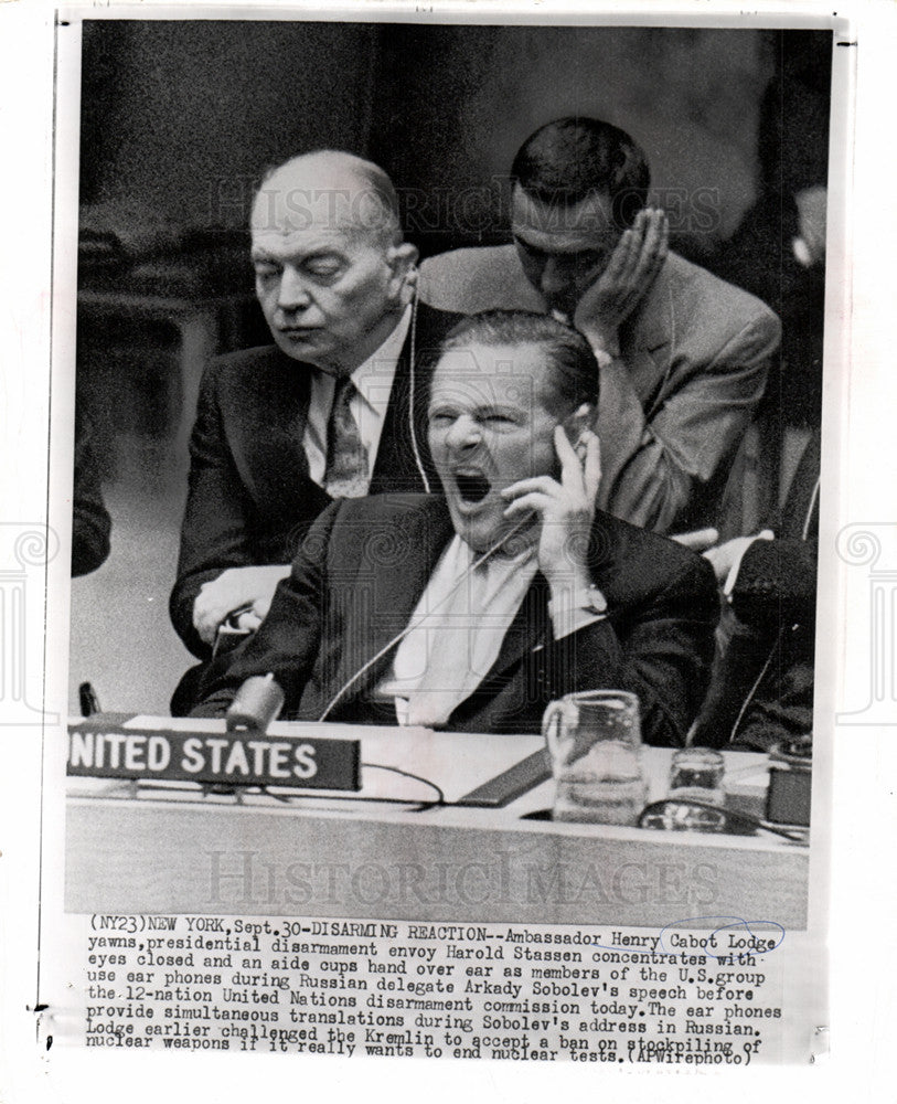 1957 Press Photo Henry Cabot Lodge disarmament U.N. - Historic Images