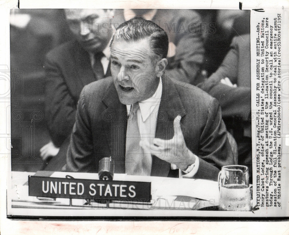 1958 Press Photo Henry Cabot Lodge United Nations - Historic Images