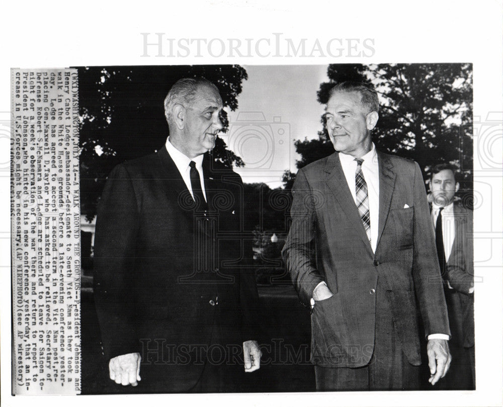 1965 Press Photo President Johnson, Henry Cabot Lodge - Historic Images