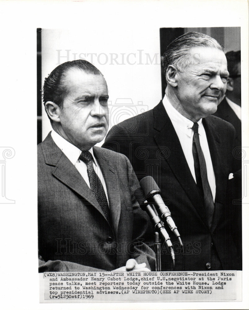 1969 Press Photo President Nixon,Ambassador Henry Cabot - Historic Images