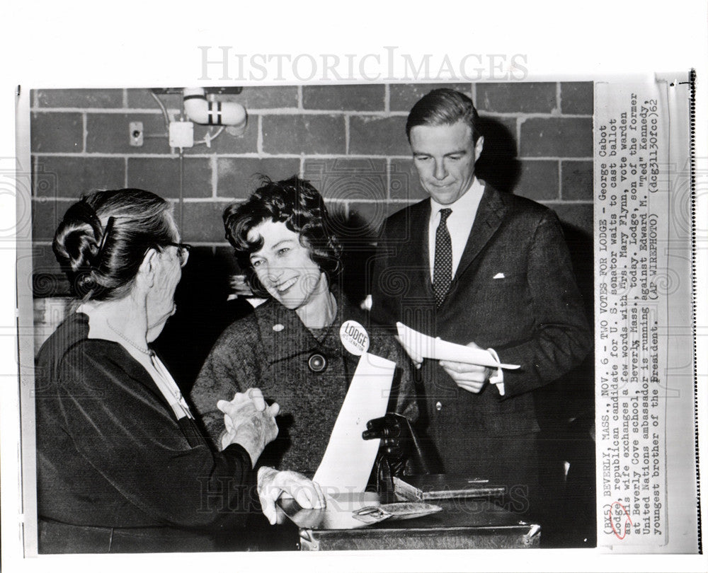 1962 Press Photo George Cabot Lodge Mary Flynn ballot - Historic Images