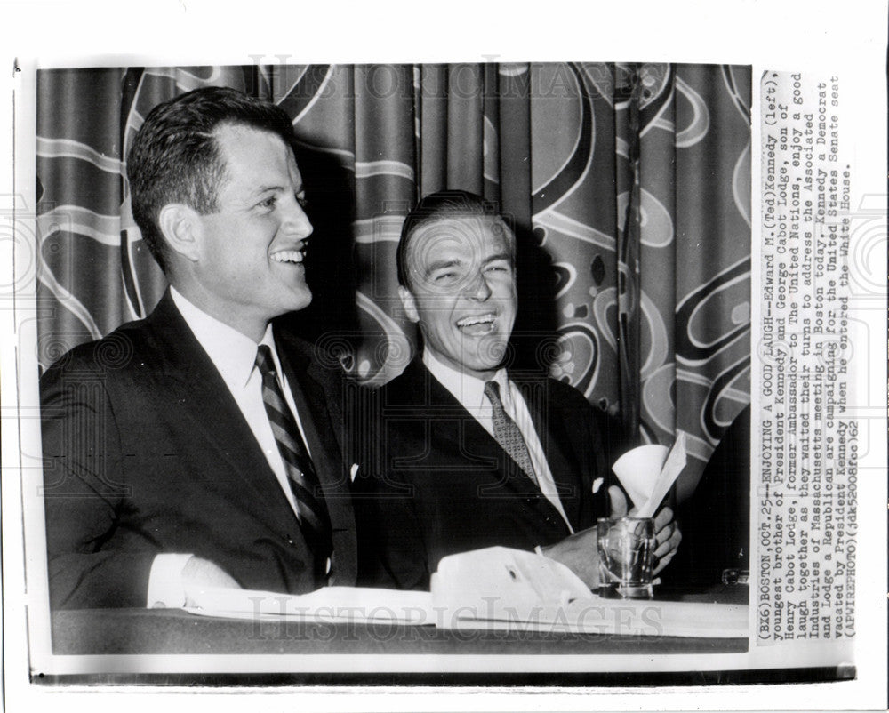 1962 Press Photo Ted Kennedy George Cabot Lodge Boston - Historic Images