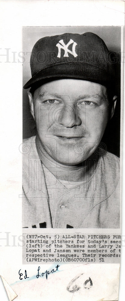 1951 Press Photo Ed Lopat  Baseball pitcher - Historic Images