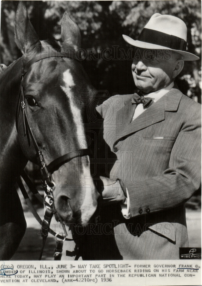 1936 Press Photo FRANK O. LOWDEN HORSEBACK RIDING - Historic Images