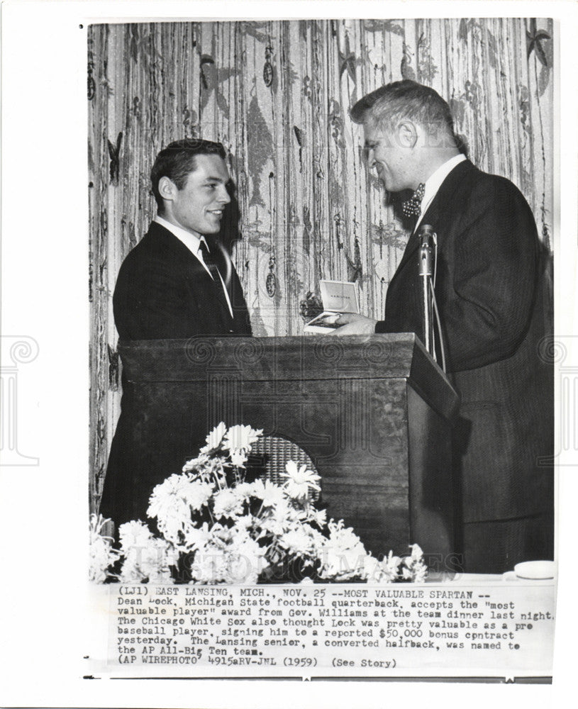 1959 Press Photo Dean Look Michigan State football MVP - Historic Images