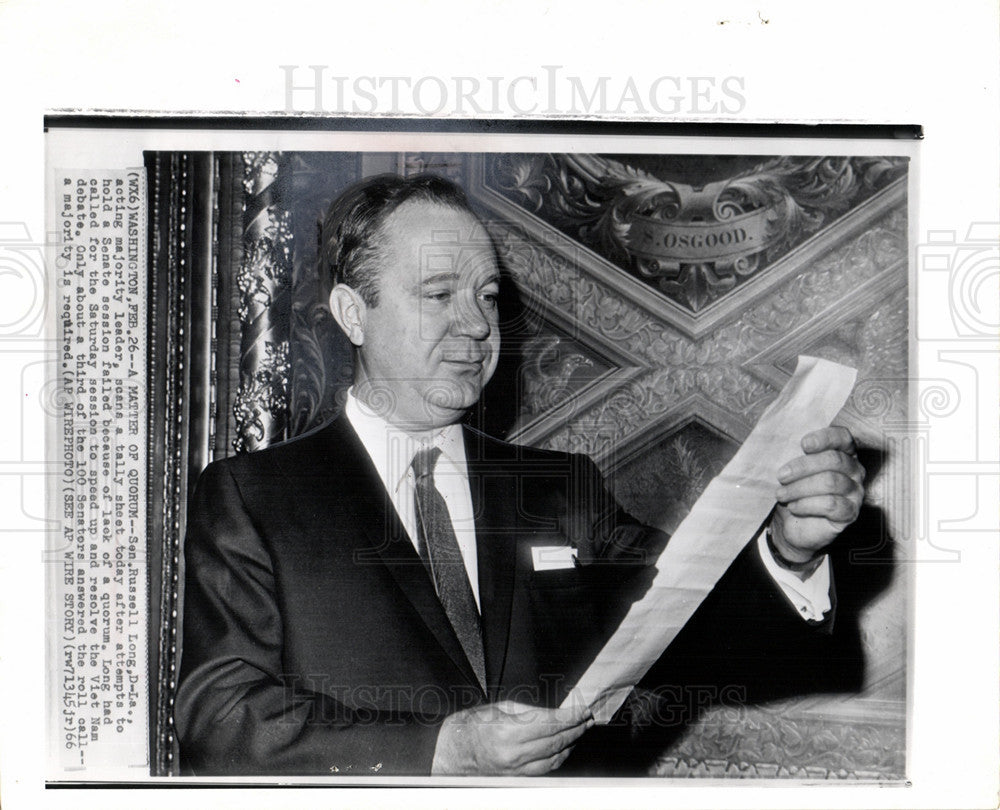 1966 Press Photo Russell Long failed session Viet nam - Historic Images