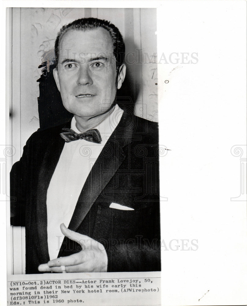 1962 Press Photo Frank Lovejoy Actor Death New York - Historic Images